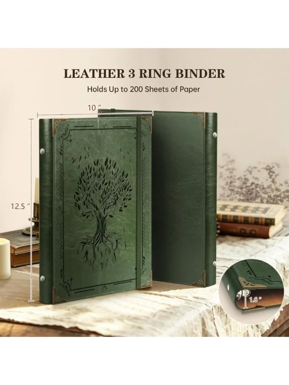 Stylish PU Leather 3 Ring Binder, 1 Inch Capacity, Holds 200 Sheets, Office